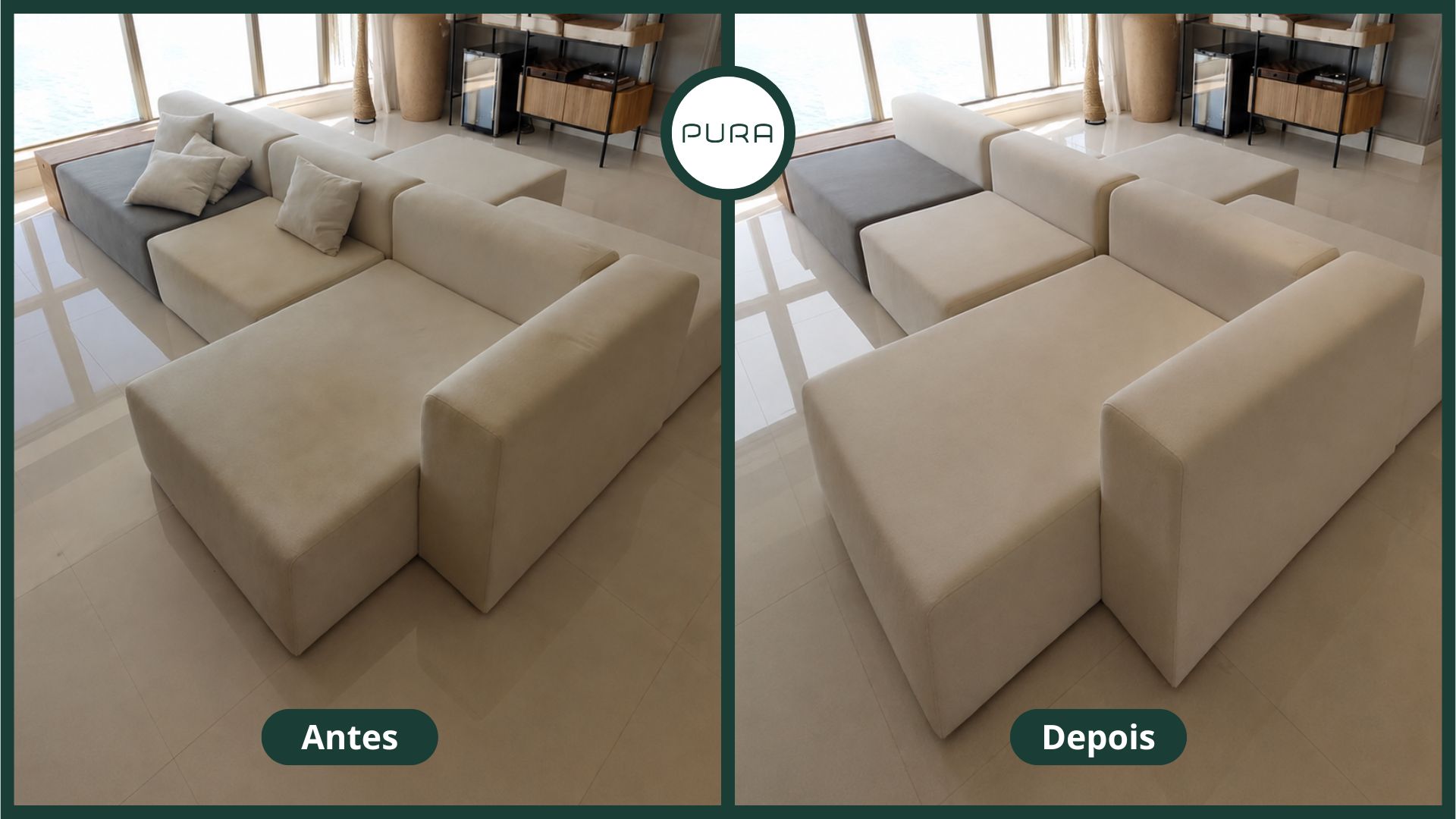 Antes e depois — estofado Pura em Casa
