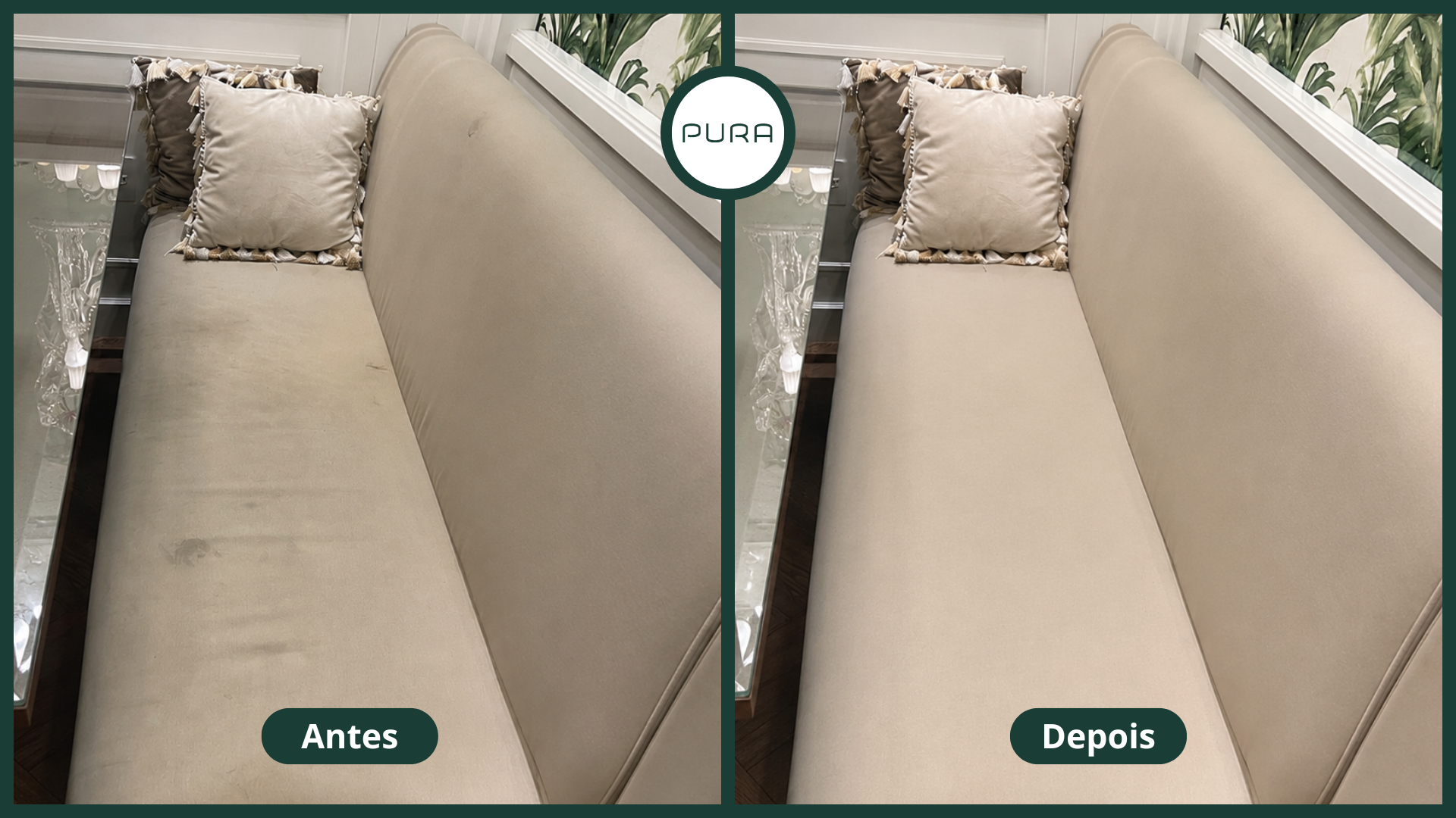 Sofá bege antes e depois — Pura em Casa